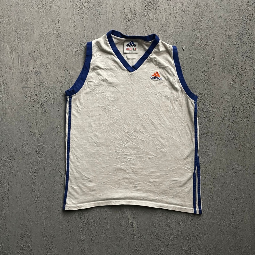 Vintage Adidas sleeveless shirt Men Medium White 90s